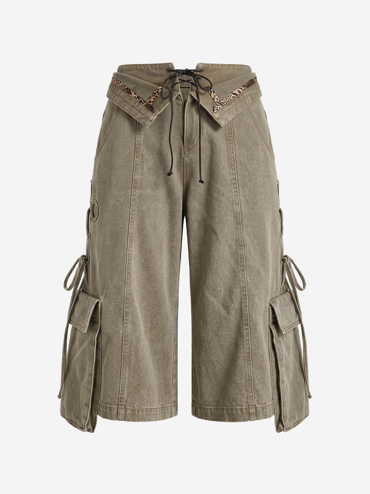 Turned-Waist Utility Wide-Leg Jeans