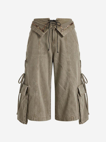 Turned-Waist Utility Wide-Leg Jeans