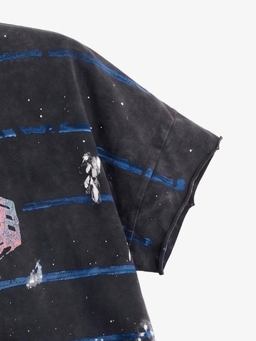 Vintage Washed Striped Paint Splatter Graphic T-Shirt