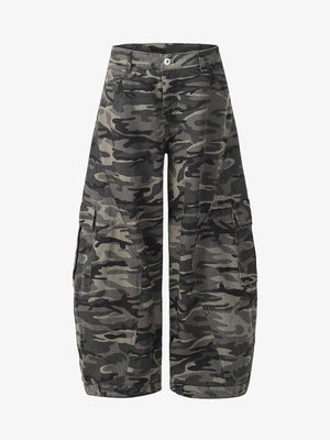 Camouflage Printed Curved Denim Jeans