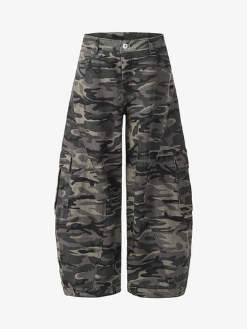 Camouflage Printed Curved Denim Jeans