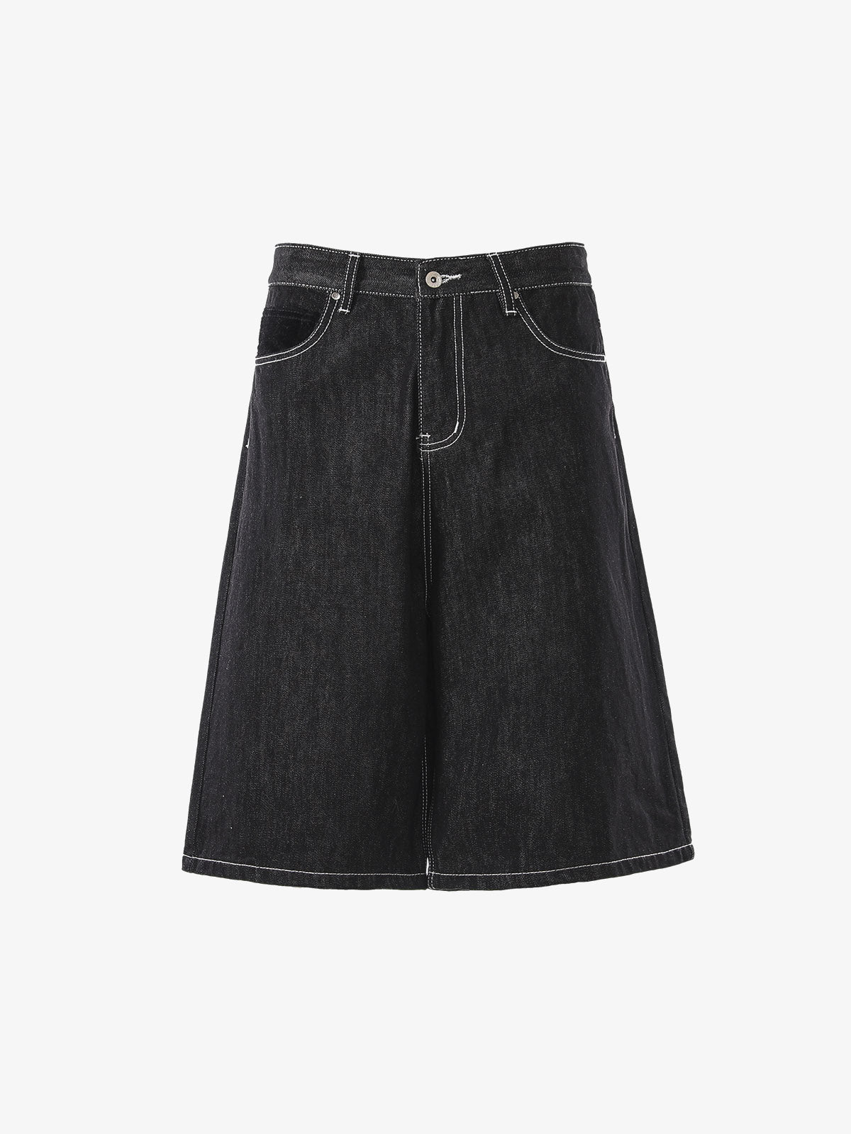 Vintage Contrast Stitch Wide Leg Denim Jorts