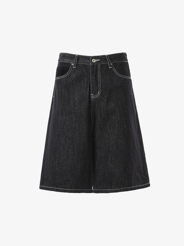 Vintage Contrast Stitch Wide Leg Denim Jorts
