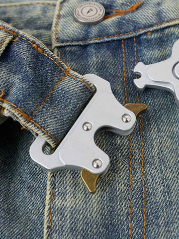 Tactical Buckle Washed Denim Shorts