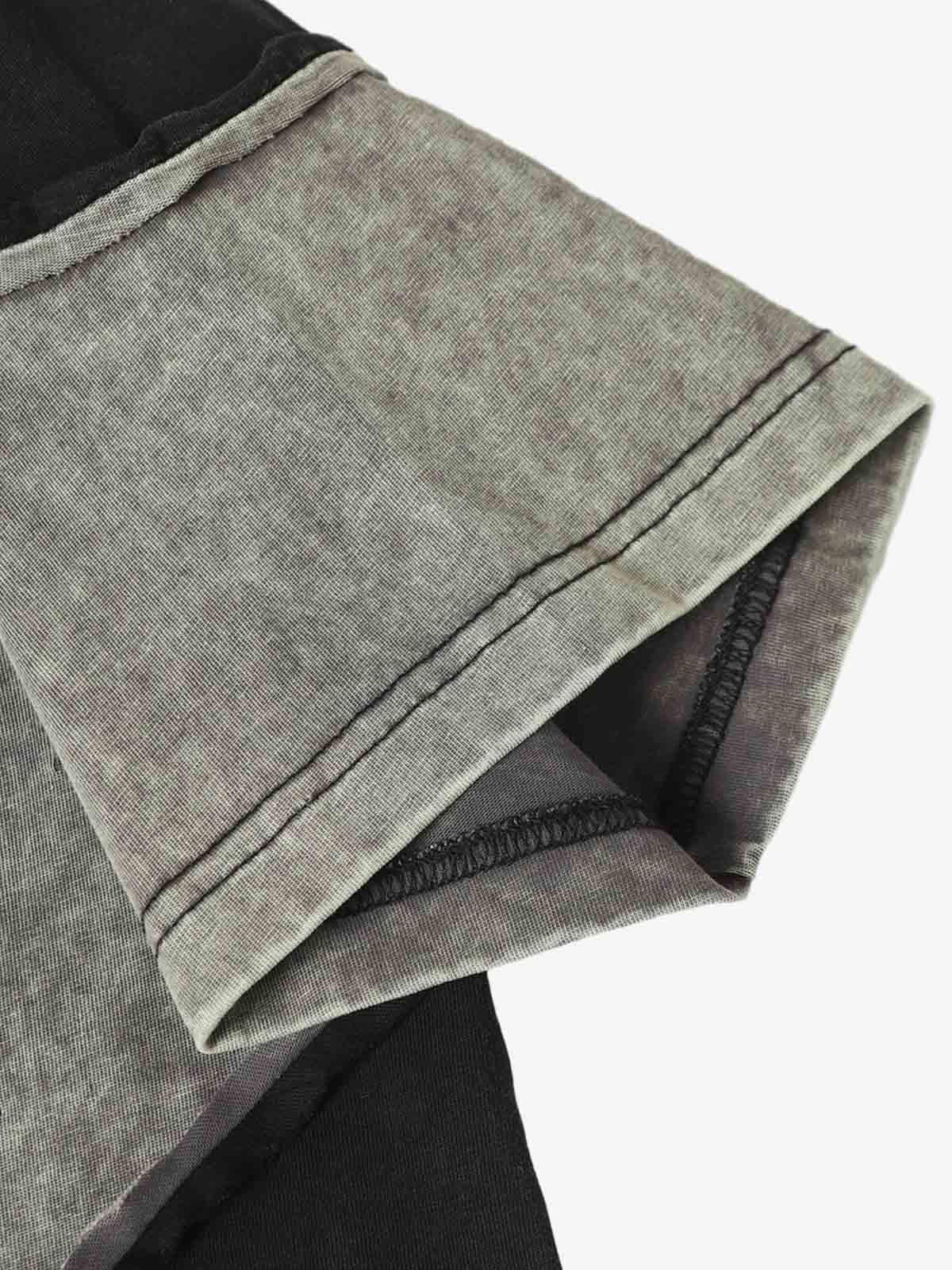 Washed Asymmetric Raw Edge Panel Knit T-Shirt 