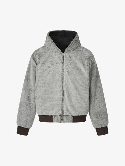 Retro Reversible Fleece Lined Zip-up Hooded Jacket 