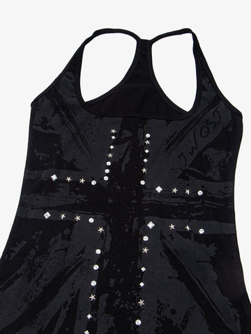 Union Jack Graphic Racerback Tank Top – Studded Cotton Blend Tank
