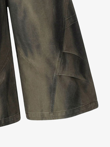 Olive Washed Wide-Leg Cargo Shorts – Cotton Twill Relaxed Fit Utility Shorts
