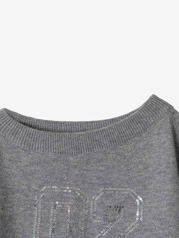 Off-Shoulder Sequin Number Graphic Sweater
