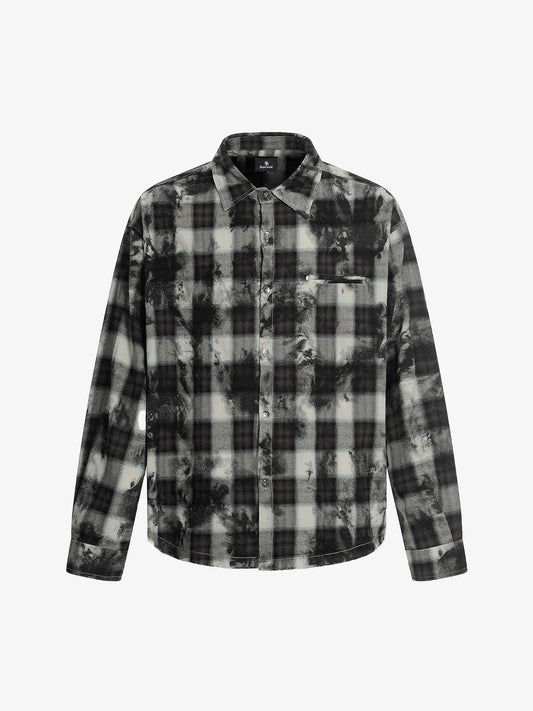 Vintage Wash Plaid Spray Dye Raw Hem Shirt 
