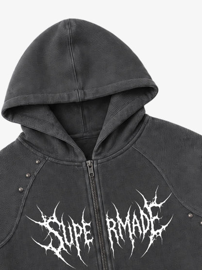 Spiked Graphic Zip Hoodie