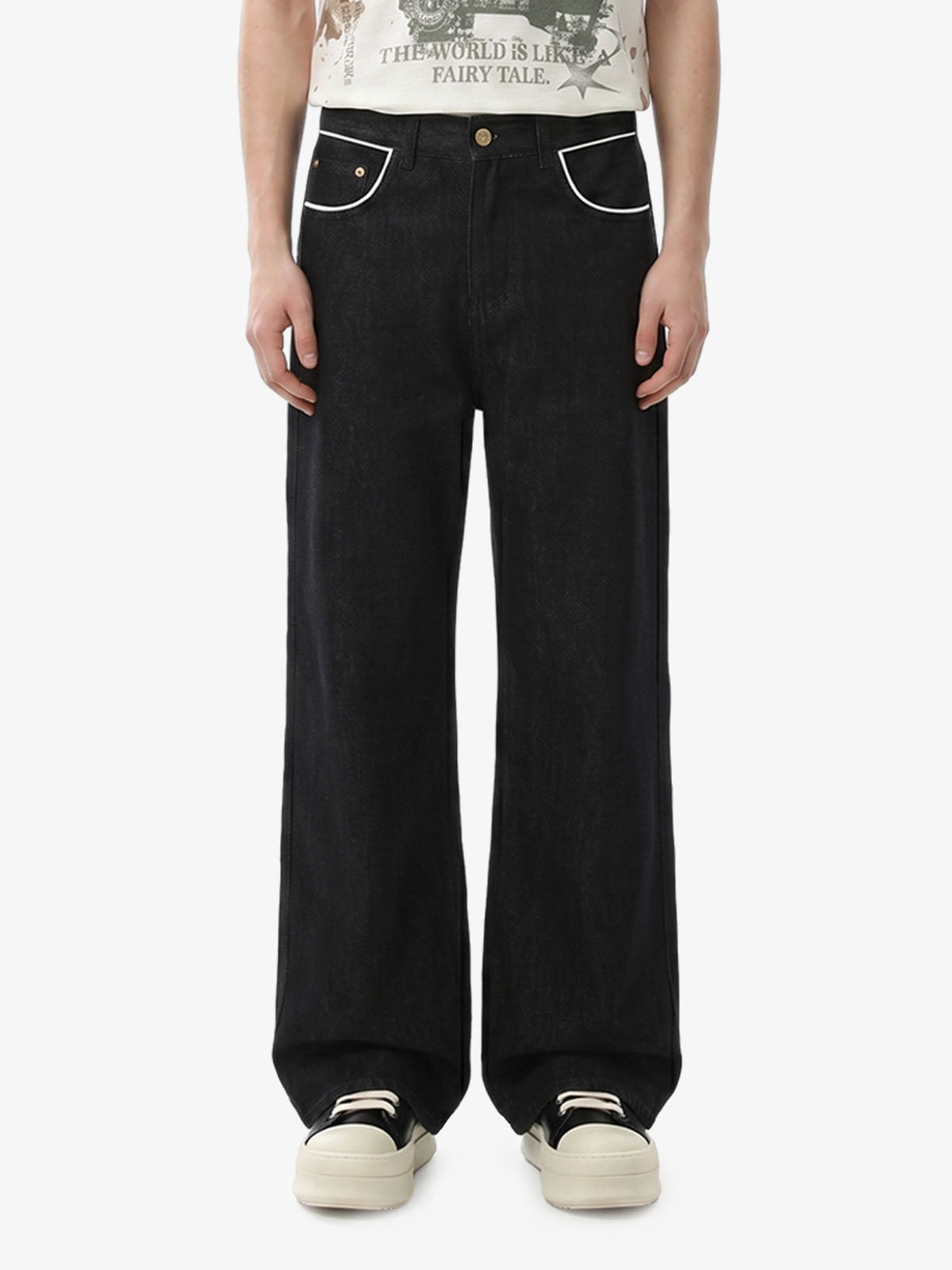 Vintage Contrast Trim Dark Wash Jeans
