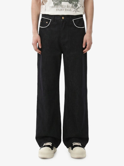 Vintage Contrast Trim Dark Wash Jeans
