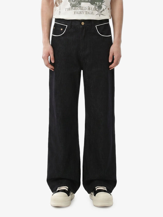 Vintage Contrast Trim Dark Wash Jeans