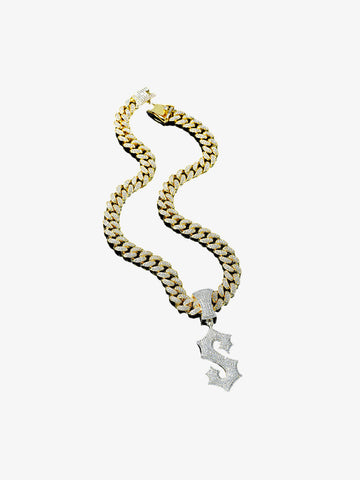 Cuban Chain Letter S Pendant Necklace 