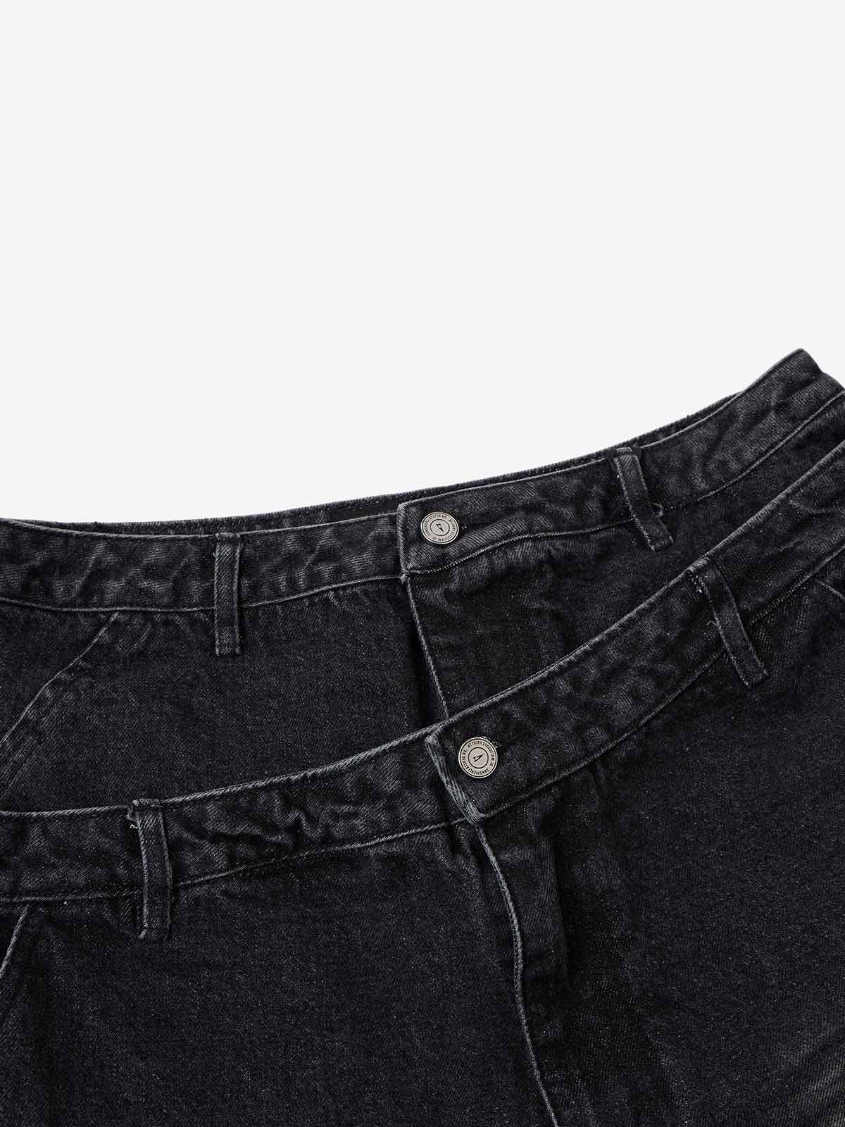 Double Waistband Ripped Denim Shorts