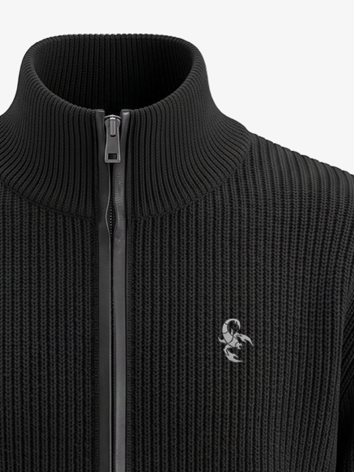 Leather Patch Embroidered Zip Cardigan