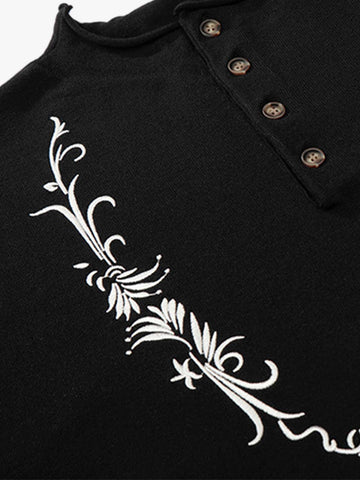 Graphic Floral Knit Henley T-Shirt 