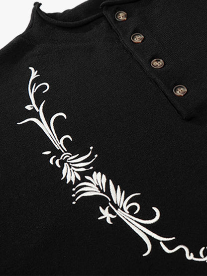 Graphic Floral Knit Henley T-Shirt 