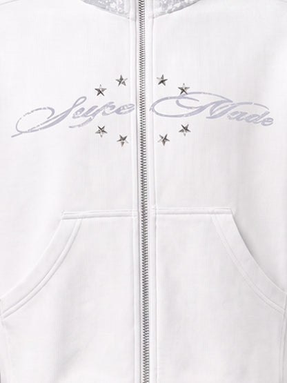 Flag Print Star Rivet Jacket
