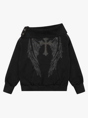 Cross Wing Graphic Rhinestone Sweatshirt