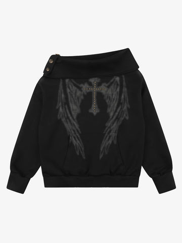 Cross Wing Graphic Rhinestone Sweatshirt