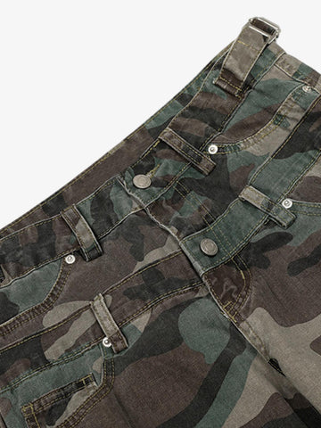 Retro Double Waist Camouflage Barrel Pants - 2555 
