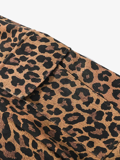 Retro Leopard Print Pleated Pocket Casual Pants 