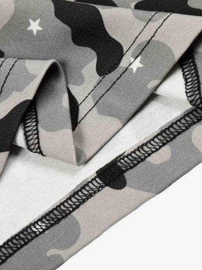 Camo Half Zip Hooded Mid Sleeve T-Shirt 