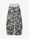 Ribbed Folded Waist Camo Barrel Baggy Sweatpants