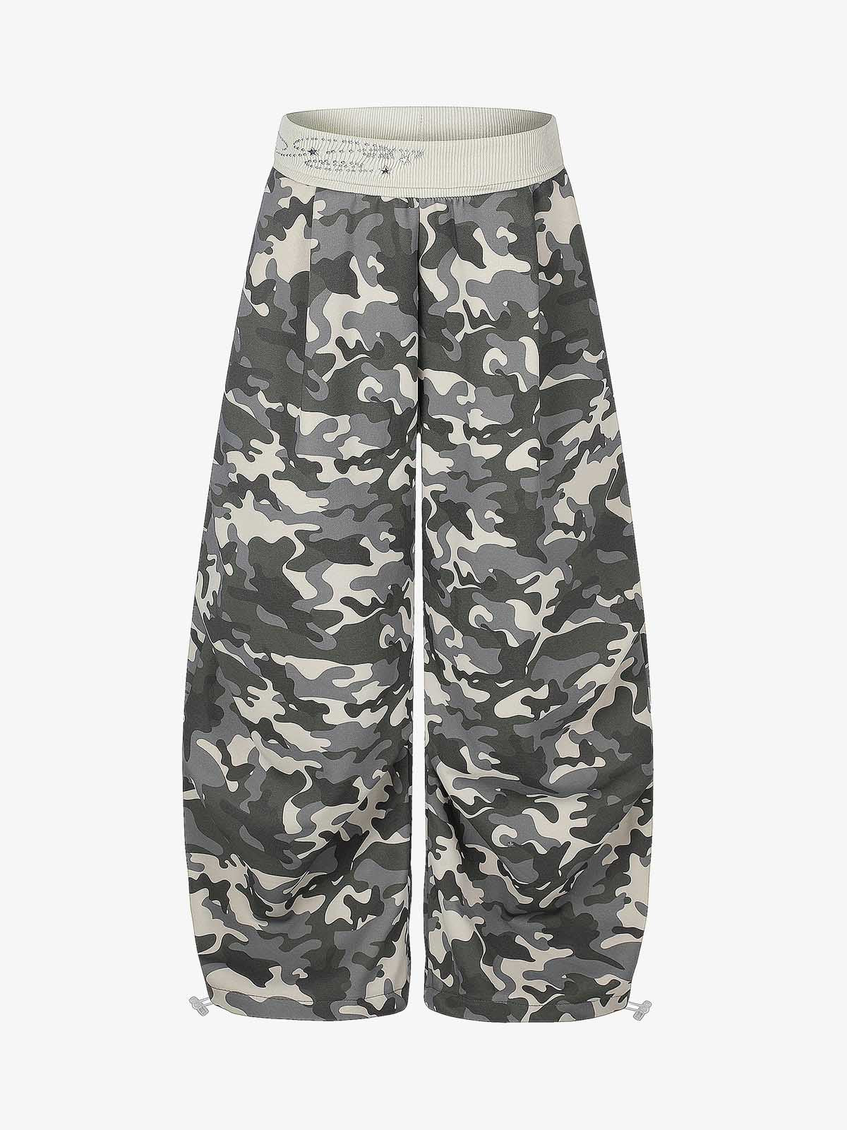 Ribbed Folded Waist Camo Barrel Baggy Sweatpants