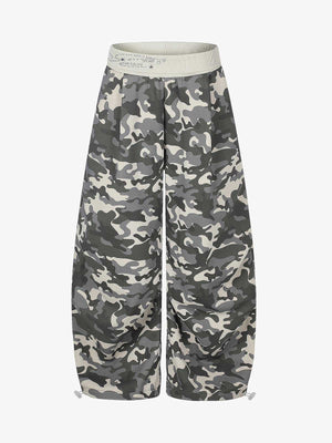 Ribbed Folded Waist Camo Barrel Baggy Sweatpants