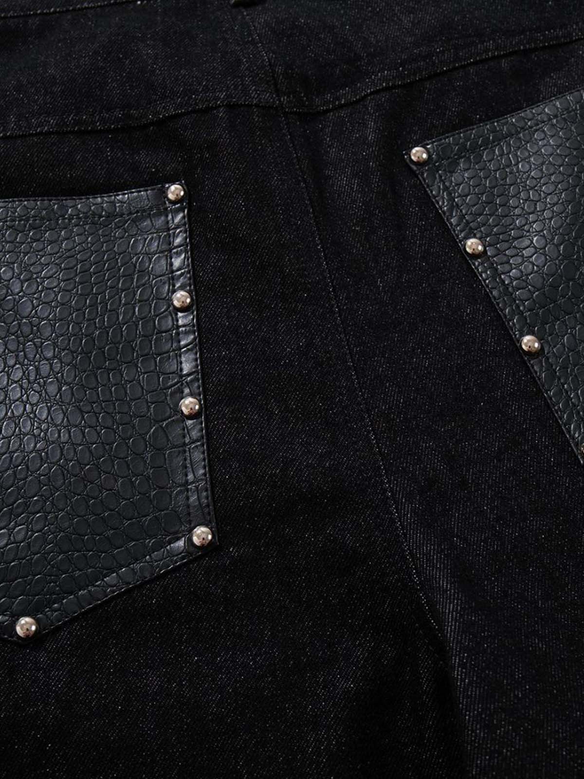 Black Denim Jacket with Croc-Embossed Trim – Metal Snap Button Streetwear Jacket