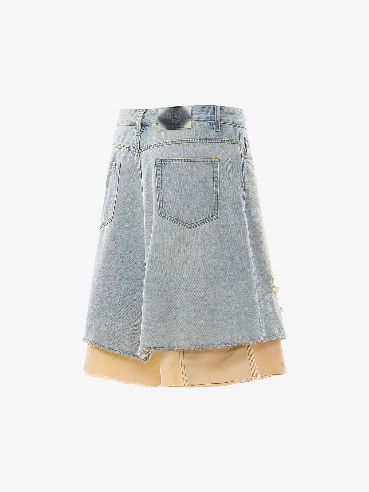 Faux Two-Piece Ripped Denim Shorts