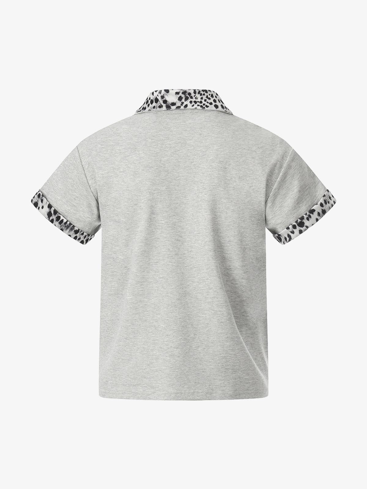 Leopard Trim Half Zip Polo T-Shirt