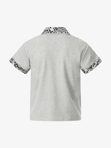 Leopard Trim Half Zip Polo T-Shirt