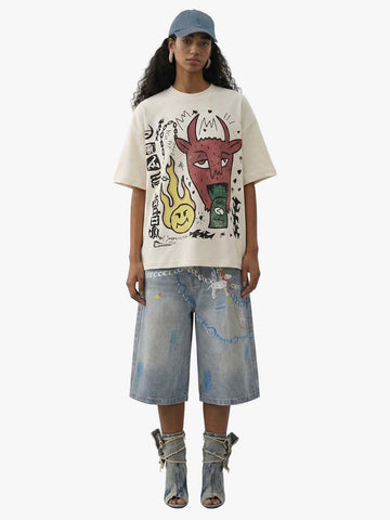 Street Painting Graffiti Denim Jorts - 2476 