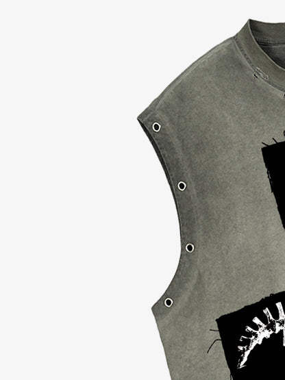 Ripped Graphic Patch Sleeveless Vest 