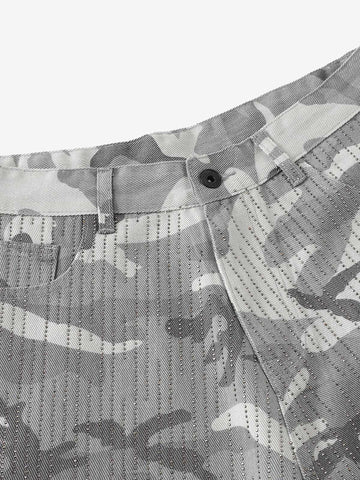Camo Perforated Cargo Shorts – Wide-Leg Cotton Blend Utility Shorts