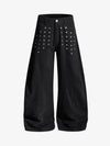 Heavy-Duty Studded Curved Wide-Leg Pants