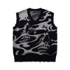 High Street Dark Skull Frayed-edge V-neck Sweater Vest 
