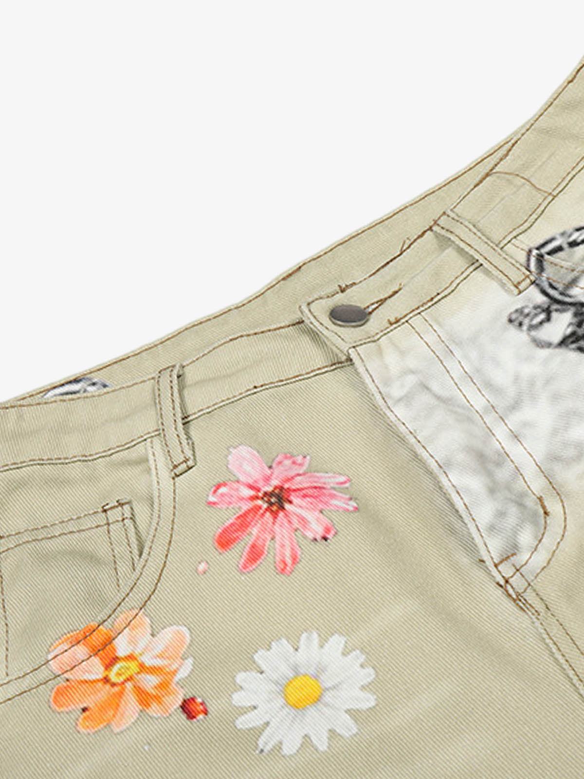Flower Patch Distressed Denim Shorts 