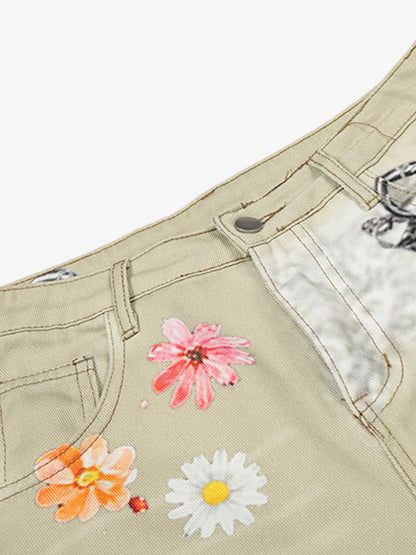 Flower Patch Distressed Denim Shorts 