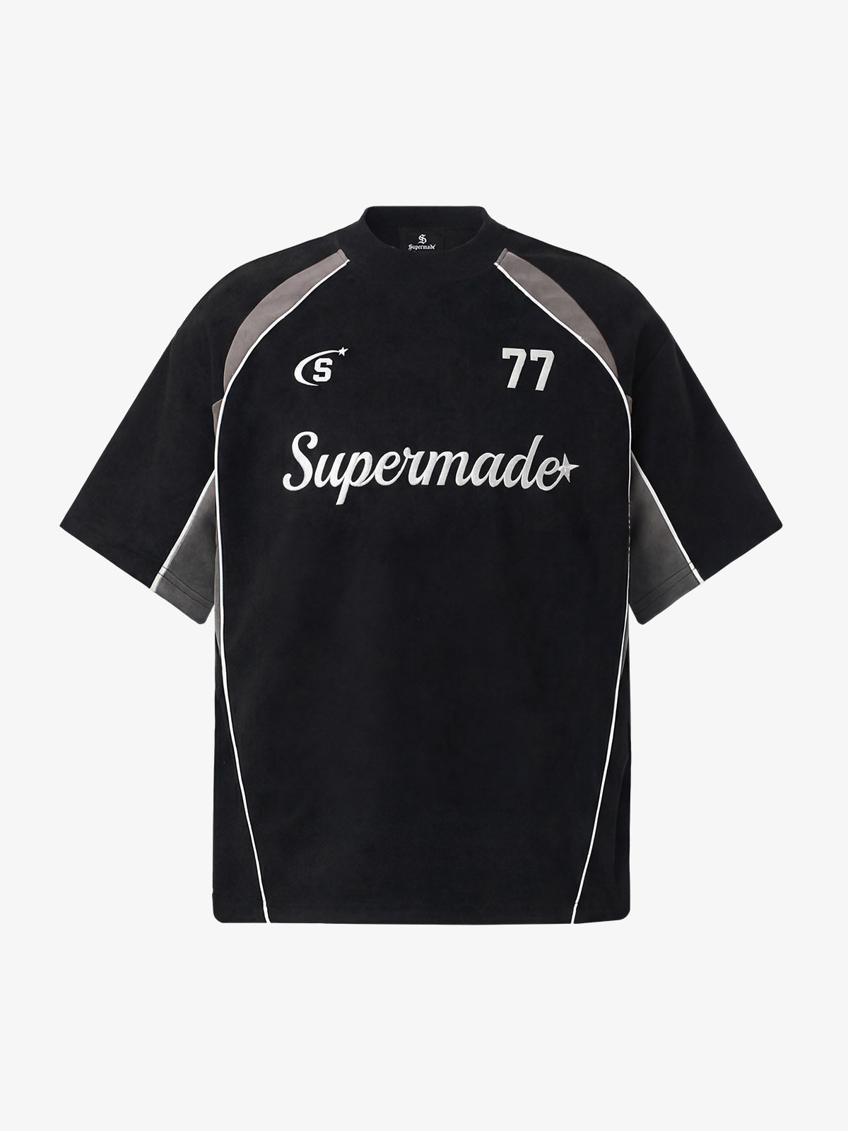 Cotton Blend Oversized Sport T-Shirt with Contrast Panels and Logo Print 