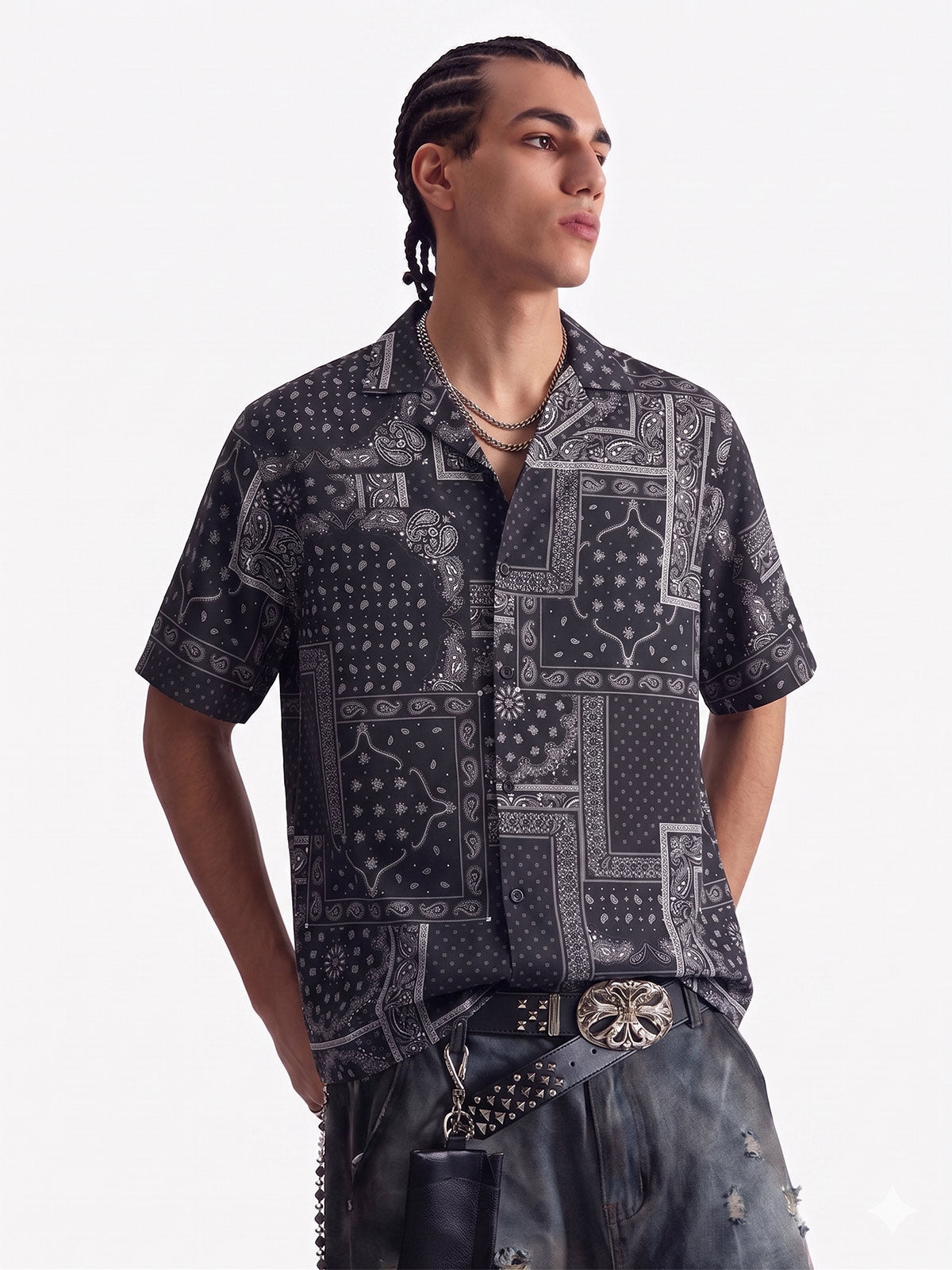 Vintage Bandana Patchwork Cuban Shirt