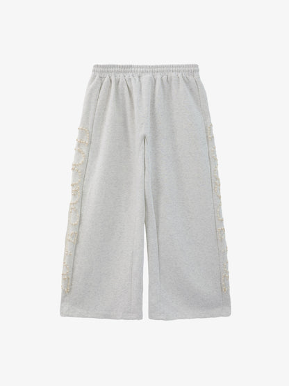 Pearl Embellished Wide-Leg Sweatpants 