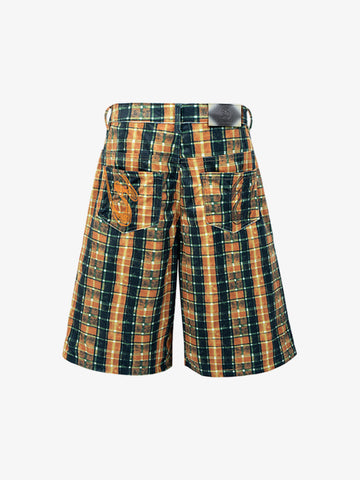 Plaid Relaxed Fit Jeans – Vintage Washed Tartan Denim Trousers