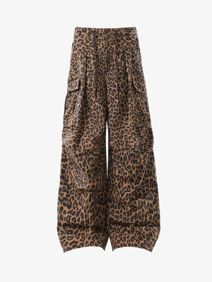 Retro Leopard Print Pleated Pocket Casual Pants 