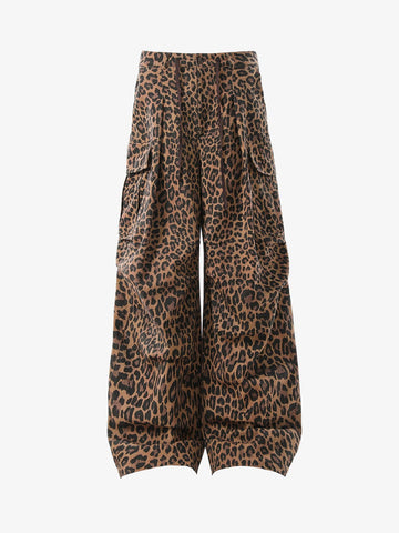 Retro Leopard Print Pleated Pocket Casual Pants 
