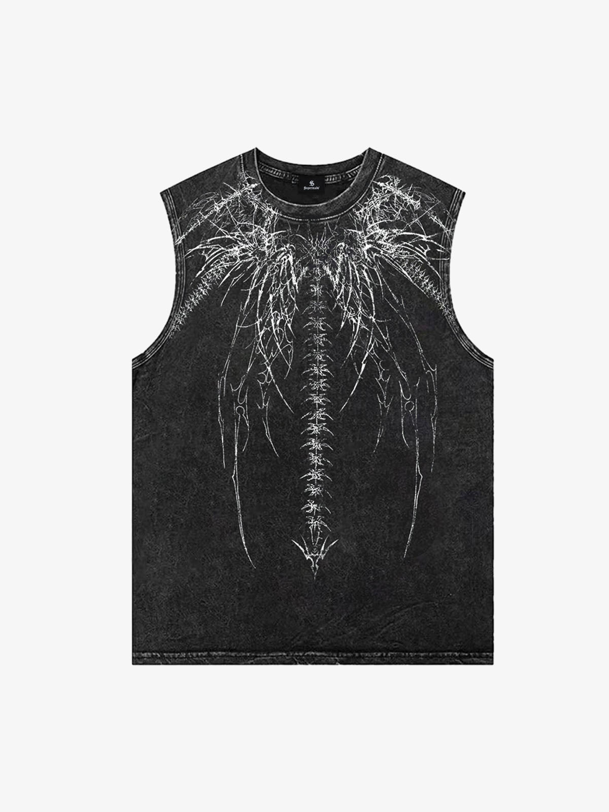 Acid Wash Sleeveless Tank Top – Cotton Blend Relaxed Fit Distressed Streetwear